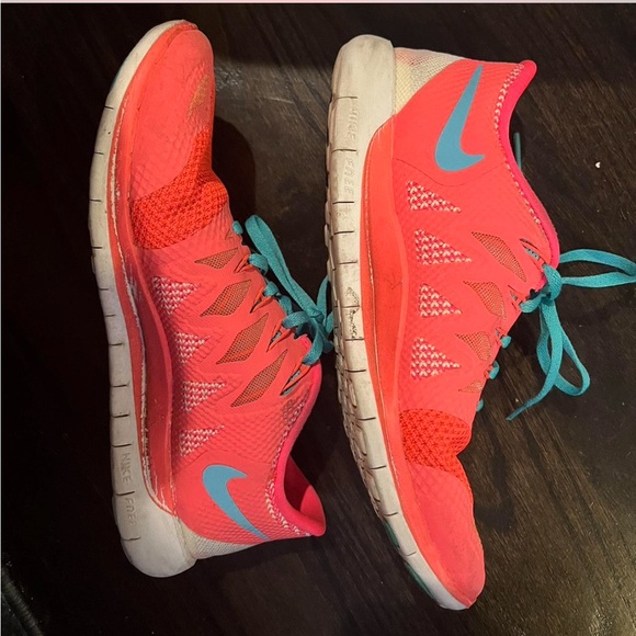 Nike Neon pink sneaker with blue laces. US size 9.5. Super comfortable and cute. - Picture 2 of 5